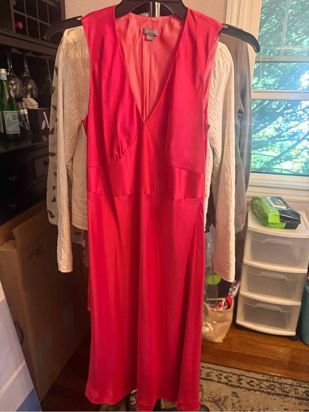 Ann Taylor Sleeveless V-Neck Fuchsia Midi Dress